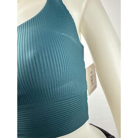 Year of Ours Sports Bra Ribbed Womens Small Teal Scoop Neck Medium Impact - Picture 5 of 7